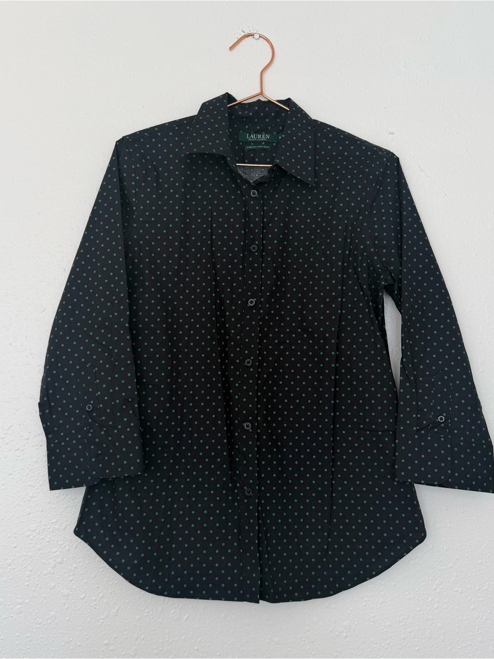Ralph Lauren navy Button-Down Shirt with Teal Dot Print